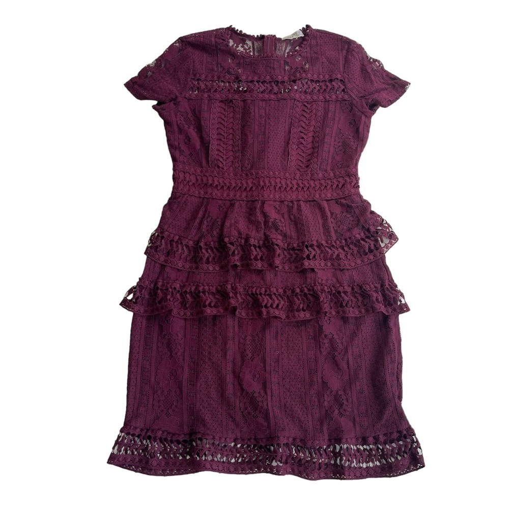 Dex Maroon Burgundy Lace Tiered Dress US M